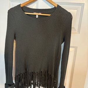 Fringed Black Ribbed Women's Top